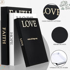 Faccito 3 Set Linen Decorative Books with Beaded Garland, Classic, Black - Image 3