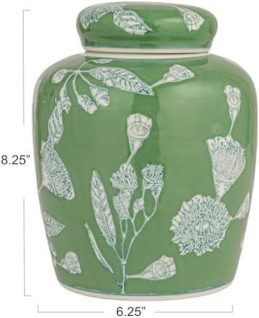 Creative Co-Op Decorative Ceramic Ginger Jar with Lid, Green - Image 2