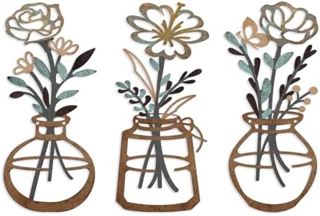 ARTINME 3 Pieces Metal Flowers Wall Arts - Rustic Farmhouse Decor Minimalist Flower Wall Decors for Living Room Bathroom Kitchen Bedroom Dining Room - Housewarming Gifts (Brown) by Artinme