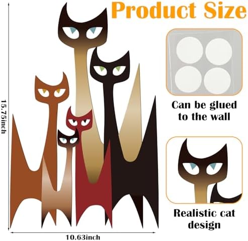 Wesiti Metal Cat Wall Art Decor Colorful Sculpture Mid Century 10.6x15.7 - Image 2