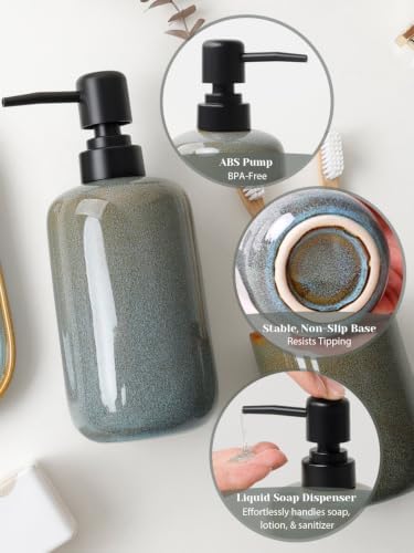INGOFIN Ceramic Bathroom Accessories Set, Soap Dispenser &Toothbrush Holder - Image 5