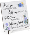 Floral Christian Wooden Sign Desk Decor, Positive Have Faith Bible Scripture Wood Plaque Sign With Stand for Church Prayer Room Home Office Desk Table Shelf Decoration, 5x5 Inch by HSIASHENG