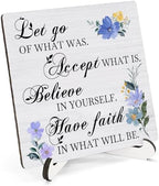Floral Christian Wooden Sign Desk Decor, Positive Have Faith Bible Scripture Wood Plaque Sign With Stand for Church Prayer Room Home Office Desk Table Shelf Decoration, 5x5 Inch by HSIASHENG