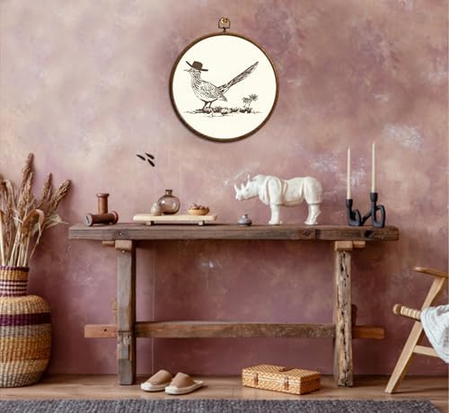 Cowboy Roadrunner Round Wall Decor, Western Decors for Home, Printed Canvas Wall Hanging for Bedroom Kitchen Office, Round Wall Decoration, Ranch Hanging, Circular Wall Hanging with Hooks,8 - Image 3
