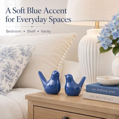 XMGZQ Small Ceramic Bird Statue and Sculpture for Home Decor Accents,Modern Animal Ornaments for Living Room,Bedroom,Coffee Table Centerpiece,Bookshelf,Cabinets,Cute Knick Knacks for Shelves (Blue) - Image 3