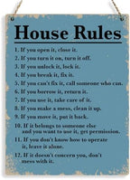 House Rules Wooden Hanging Sign, Farmhouse Living Room Home Decor Wall Art, Inspirational Family Quote, 8 x 10 Inches by BELLOWDEER