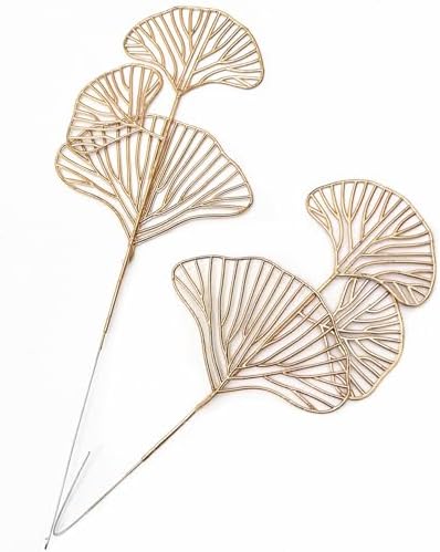 Artificial Gold Ginkgo Stems 14 Inch Apricot Leaves 12 Pack, Fake Golden Plant Leaf Glitter Picks Bushes Faux Flowers Branch Decor for Indoor Outdoor Home Garden Vase Wedding Xmas Christmas Decoration - Image 5