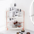 FSyueyun 2-Tier Corner Bathroom Counter Organizer, Vanity Tray, Rose Gold - Image 2