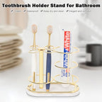 Toothbrush Holder Stand for Bathroom, Metal Toothbrush Organizer with Marble Base, Toothbrush Storage Collection for Family, Suitable for Home Hotel Countertop Vanity (Medium, Gold) - Image 5