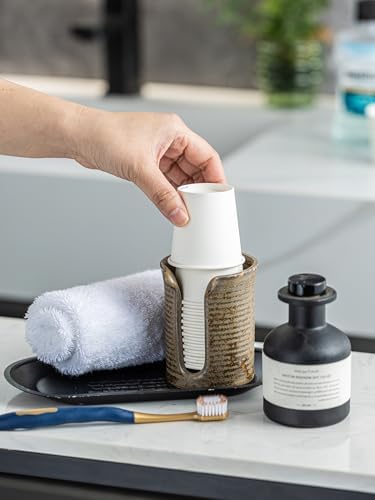 Ceramic Bathroom Cup Dispenser, 3 Oz Mouthwash Cup Dispenser, Brown - Image 6