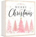 Christmas Decorations Pink Pine Tree Merry Christmas Wood Box Sign by GUDIO