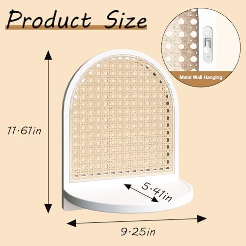Rattan Wall Shelf Set of 3, 7''White Rattan Shelves with Wicker Decor, Boho Decor Small Floating Shelves for Wall, Arched Shelf for Plant Figurines Display,Mini Shelves for Knick Knack Storage - Image 3