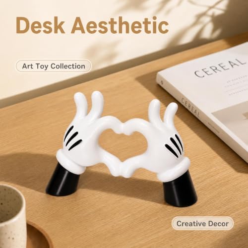 Black White Resin Cartoon Heart Hand Figurine Minimalist Home Decor - Image 6