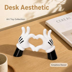 Black White Resin Cartoon Heart Hand Figurine Minimalist Home Decor - Image 6