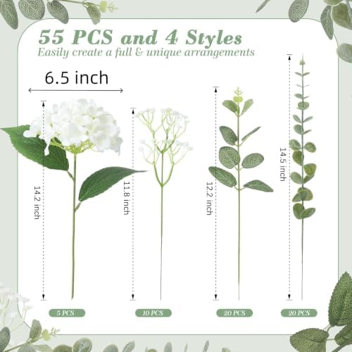 55pcs Hydrangea Artificial Flowers, Silk Fake Flower for Home Vase Decor - Image 2
