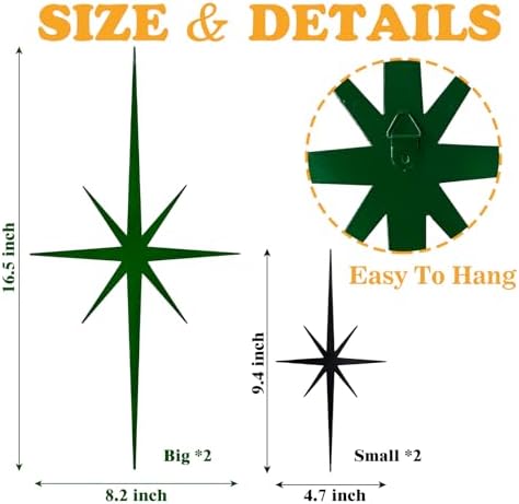 4 Pcs Star Wall Art for Home Decor Living Room Bedroom Office Metal 3D,Bling,with Hanging Hook Starburst Midcentury Sculpture Retro Gallery Accent Celestial -Gold 16.5in/9.4in - Image 5