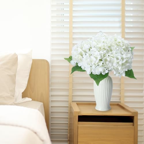 6PCS White Silk Hydrangea Artificial Flowers with Vase, Fake Hydrangea Flowers in Vase for Bedroom Decor Home Table Decor DIY Floral Decoration-14.25 Inch - Image 3