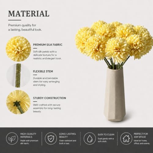 Mandy's 12pcs Artificial Yellow Ball Chrysanthemum Flowers - Image 4