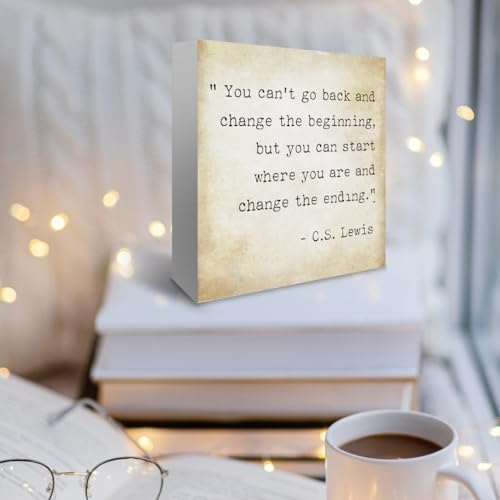 Inspirational Quotes Office Decor for Men, Rustic Wooden Block Plaque Box Sign for Home Office Desk Shelf Table, Motivational Wall Decor Inspirational Gifts for Women Men Friends - C.S. Lewis - Image 5