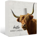 Highland Cow Bathroom Decor - Hello Sweet Cheeks Bathroom Decor, Rustic Highland Cow Western Wood Sign, 5 X 5 Inches by Unknown