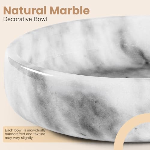 FNTSTICGOODS Marble Decorative Bowl - 7.5" White/Grey Solid Marble Centerpiece - Handmade Stone Fruit Bowl - Catch-All or Key Bowl for Kitchen - Modern Minimalist Decor - Image 4