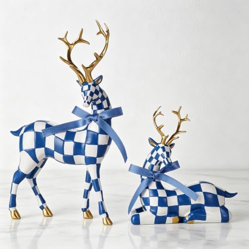 WDS WONDROUS Christmas Reindeer Decorations, Modern Blue White Table Decor - Image 7