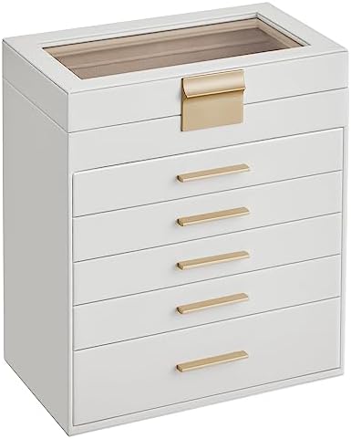 SONGMICS Jewelry Box Organizer, 6-Layer Storage with 5 Drawers, Glass Lid by SAJOMA