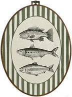 dvhdajed Vintage Fishing Hunting Oval Wall Art Decor, Wood land Cabin Lake Fish Framed Canvas Art, Farmhouse Fish Decorations, Rustic Green Striped Wall Hanging Decor for Boys Room Bedroom, 8.7x11.3 by dvhdajed