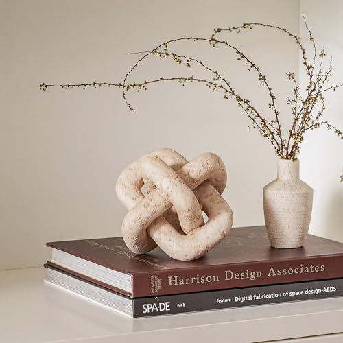 DN DECONATION 3 Link Knot Decor, Beige Travertine Coffee Table Decoration - Image 2