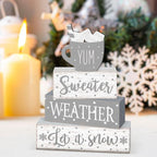 Marsui 4 Pcs Winter Table Decorations Wooden Let It Snow Tiered Tray Decor - Image 5