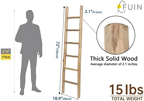 FUIN Blanket Ladder, 6ft Rustic Solid Wood Decorative Ladder, Brown - Image 5