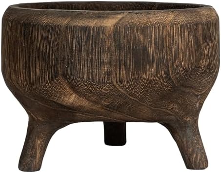 Creative Co-Op Rustic Paulownia Footed Wood Bowl, Charred Brown - Image 4