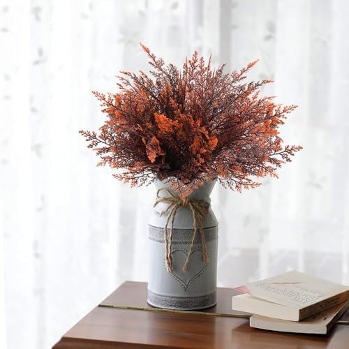 Artificial Ferns Shrubs Bushes, Faux Fern Leaves Plastic Plants Fake Boston Grass for Wedding Bouquet Indoor Outdoor Home Garden Verandah Kitchen Table Centerpieces Arrangements Decoration Red 8 Pack - Image 3