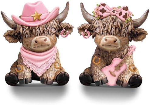 Wesiti 2 Pcs Highland Cow Figurines Resin Farmhouse Coffee Decor Statues by Wesiti