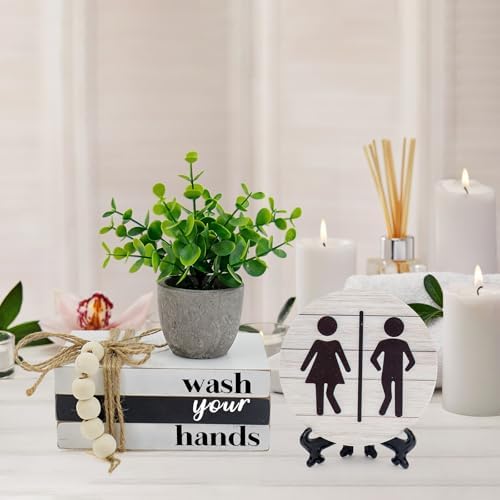 Bathroom Shelf Decor Signs with Bookstack, 3D Round Signs & Fake Plants - Image 5