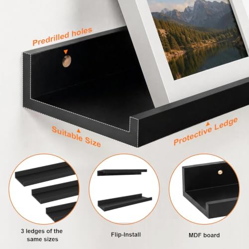 36inch Long Floating Shelves for Wall Decor, 3-Set Shelves with Lip, Black - Image 4