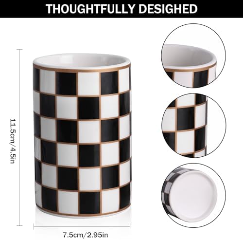 Checkered Bathroom Toothbrush Holder, Bathroom Black and White Ceramic Toothbrush Holder, Modern Toothbrush Box, Used for Bathroom countertop Storage Rack, Checkered Bathroom Decoration (Black) - Image 2