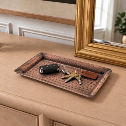 Monarch Abode Decorative Tray – 12-Inch Hand Hammered Antique Copper Metal Bathroom Tray Countertop Vanity Trays Organizer, Perfume Plate for Dresser, Kitchen Countertop Small Fruit Platter, Pack of 2 - Image 3