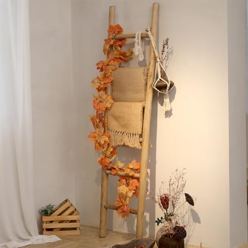 FUIN Blanket Ladder, 6ft Rustic Solid Wood Decorative Ladder, Brown - Image 4