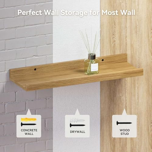 RICHER HOUSE 5-Set Floating Shelves with Lip, Oak Wall Mounted Wood Shelf - Image 5