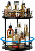 2-Tier Rotating Bathroom Countertop Organizer, Wooden Makeup Vanity Storage, Multifunctional Lazy Susan Turntable for Skincare, Perfume and Cosmetics (Black) by Yelinkws