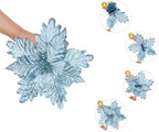 Glitter Decorated Large Poinsettias Decorative Christmas Flower Stems for Christmas Tree Wreaths Wedding Decor, Blue, 10pcs 9.4" - Image 4
