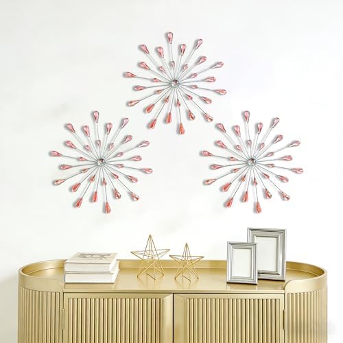 ZEXUIRU 3 Set Silver Starburst Wall Art for Home Decor Metal Bling Crystal Rhinestones Sunburst Wall Decor Sparkling Rhinestone Art Accent Silver - 13in - Image 6