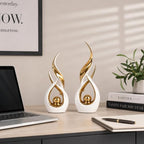 2 PCS White Gold Ceramic Statues For Home Decor Accents, Modern Abstract Art Sculptures, Elegant Tabletop Decorative Objects For Dining Room, Entryway, Tv Stand, Mantel, Coffee Table Centerpieces - Image 5
