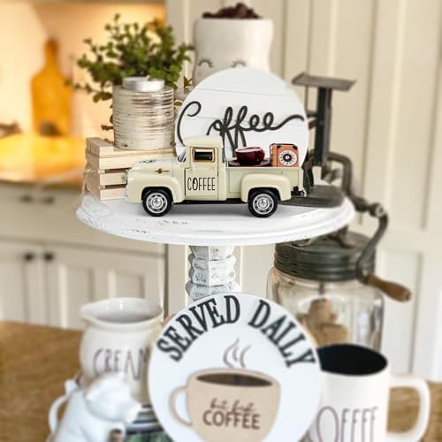 Cream Coffee Truck Decoration, Coffee Lover Truck Decor Themed Ornaments, Rustic Farmhouse Kitchen Tabletop CenterpieceTiered Tray Decor, Barista Gift - Image 6