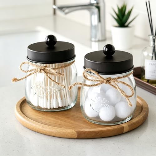 SheeChung 4 Pack Glass Mason Jar Qtip Holder, Bronze Stainless Steel Lids - Image 2