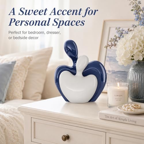 XMGZQ Blue White Mini Hugging Couple Statue Ceramic Lover Figurine Home Decor is a Romantic Gift for Her on Wedding Anniversary and Valentines, TV Stand Decoration Knick Knacks for Shelves (Blue) - Image 3