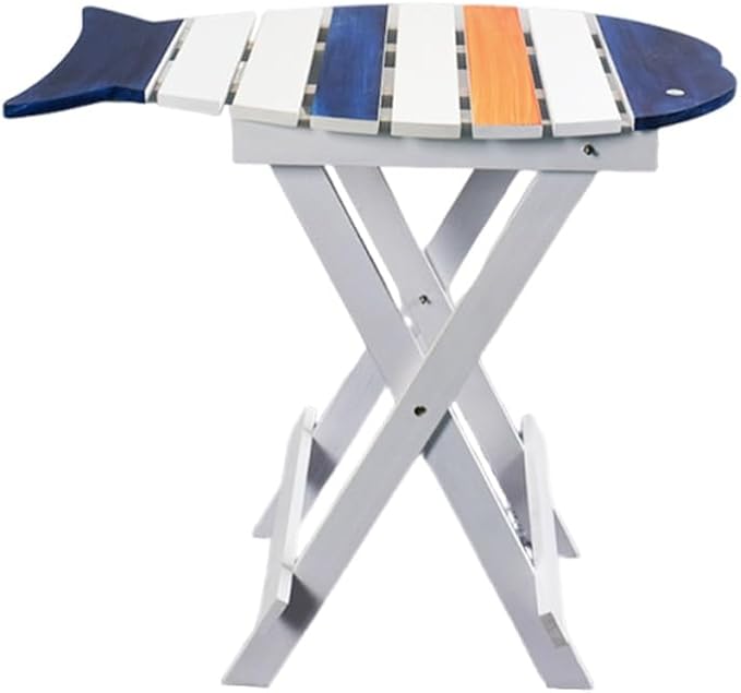Fish-Shaped Coastal End Table, Folding Wooden Nautical Coffee Table, Rustic by Unknown