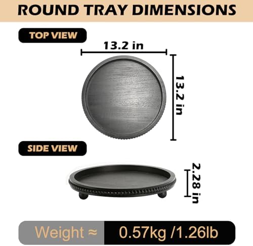 Wooden Round Black Beaded Decorative Tray for Coffee Table - Image 3