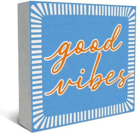 SRADMO Vintage Minimalist Blue Inspirational Wood Box Sign Desk Decor by SRADMO